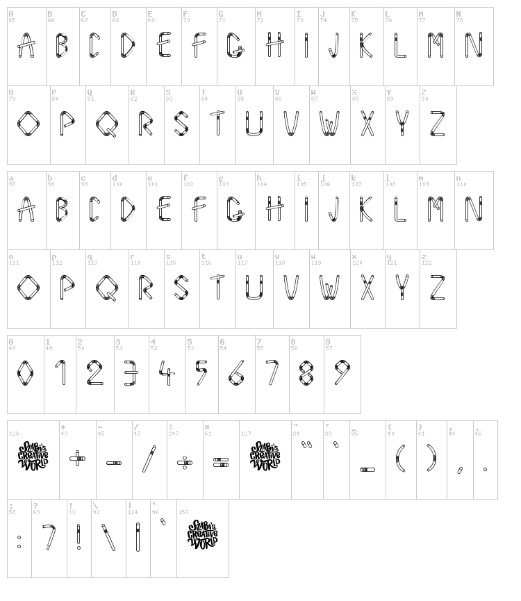 Straw Letters font map